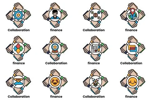 Set of hand icons that represent different concepts such as collaboration Illustrazione stock