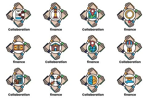 Set of hand icons that represent different concepts such as collaboration Stock Illustration