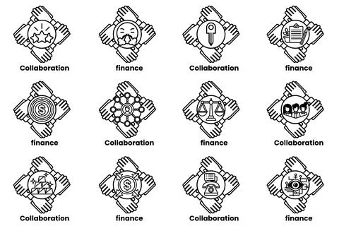 Set of hand icons that represent different concepts such as collaboration Stock Illustration