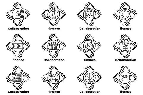 Set of hand icons that represent different concepts such as collaboration Illustrazione stock
