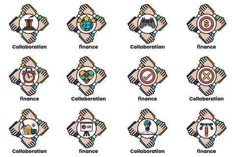 Set of hand icons that represent different concepts such as collaboration Stockillustratie