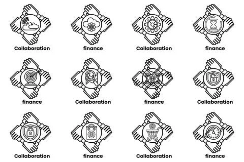 Set of hand icons that represent different concepts such as collaboration Stock Illustration