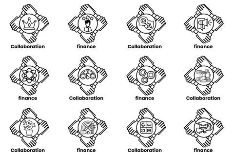Set of hand icons that represent different concepts such as collaboration Illustrazione stock