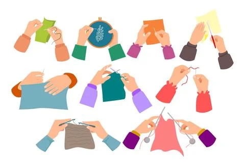 Set of Hand Knitting collection, Set of hand knits. Handmade. Creative hobb.. Stock Illustration