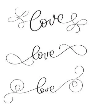 Set of hand made vector vintage word Love on white background. Calligraphy 스톡 일러스트