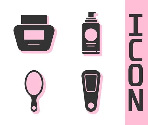 Set Hand mirror, Cream or lotion cosmetic tube, Hand mirror and Spray can for Illustration