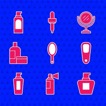Set Hand mirror, Perfume, Cream lotion cosmetic tube, Pumice for feet, Bottle of Illustration