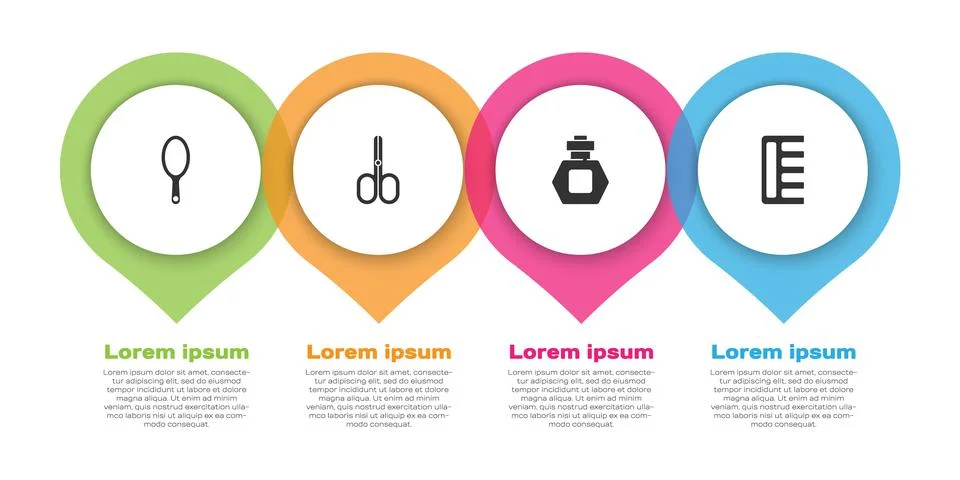 Set Hand mirror, Scissors, Perfume and Hairbrush. Business infographic temp.. Illustration