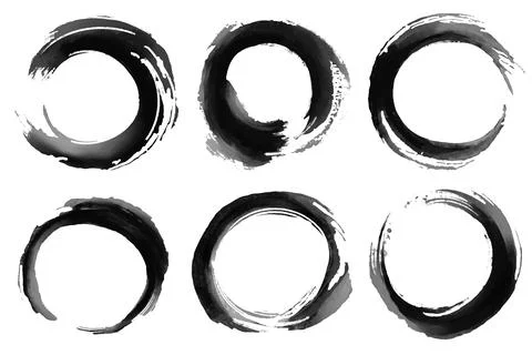 Set of hand-painted black ink Enso circles. Abstract Japanese zen symbols w.. Stock Illustration