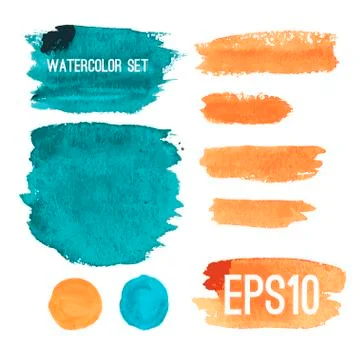 Set of hand-painted brush strokes and spots Stock Illustration