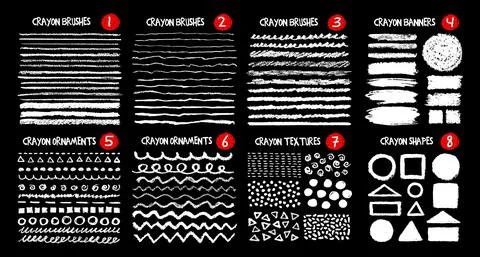 Set of hand painted chalk brushes, brush strokes and ornaments Illustrazione stock