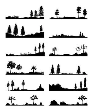 Set of hand painted forest landscape silhouettes. Stock Illustration