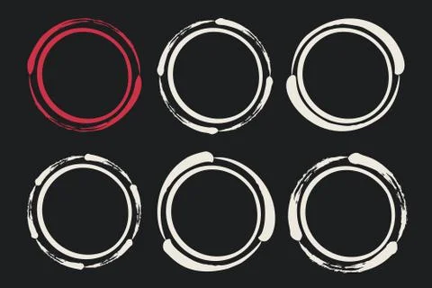 Set of hand painted ink circles on black background Stock Illustration