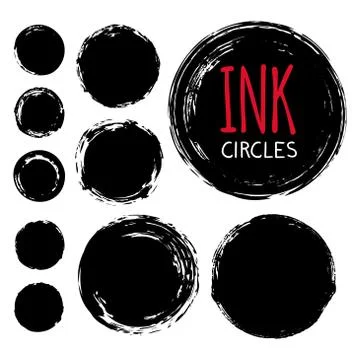 Set of hand painted ink circles isolated on white background Stock Illustration