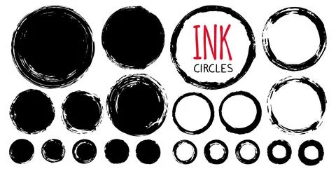 Set of hand painted ink circles isolated on white background Stock Illustration
