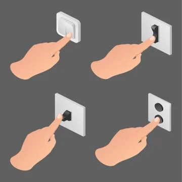 Set hand press on switch toggle button isometric icon vector illustration Stock Illustration