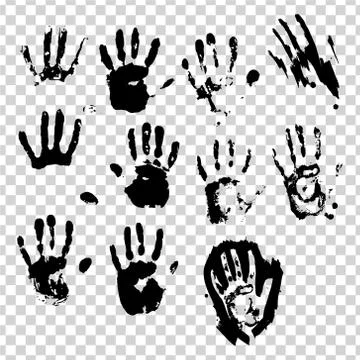 Set hand print black on a transparent Stock Illustration