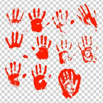 Set hand print red on a transparent Stock Illustration