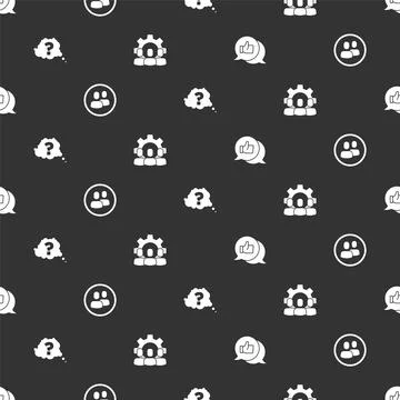Set Hand like, Project team base, Question mark and on seamless pattern. Vector Stock Illustration