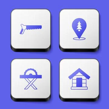 Set Hand saw, Location of the forest, Electric circular and Dog house icon Stock Illustration