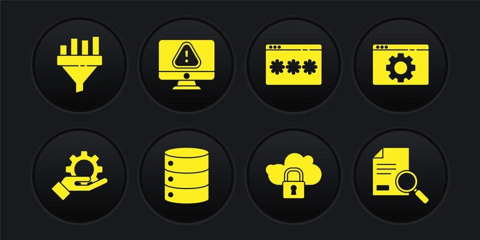 Set Hand settings gear, Browser, Server, Data, Web Hosting, Cloud computing lock 스톡 일러스트