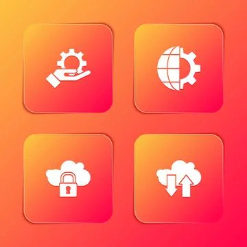Set Hand settings gear, Globe of the Earth, Cloud computing lock and download 스톡 일러스트