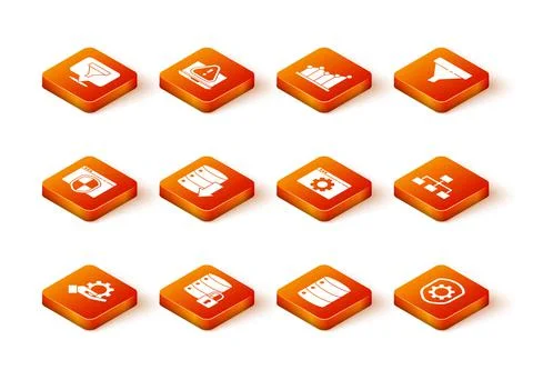 Set Hand settings gear, Server security with lock, Browser shield, Server, Data Illustrazione stock