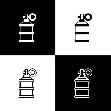 Set Hand smoke grenade icon isolated on black and white background. Bomb ex.. 库存插图