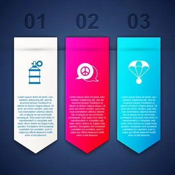 Set Hand smoke grenade, Peace and Parachute. Business infographic template... Stock Illustration