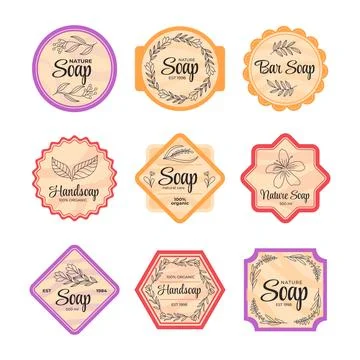 Set of Hand Soap Label Pack Collection with Outline Style, Beauty Cosmetic .. Stock Illustration