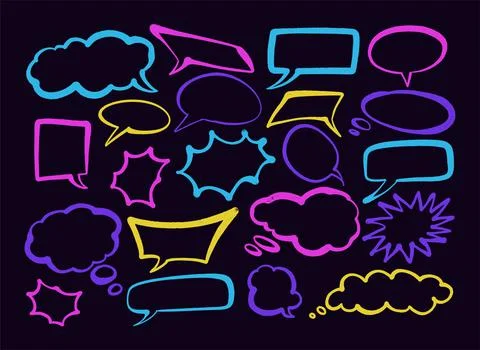 Set of hand spray graffiti speech bubbles frame. design elements background Illustrazione stock