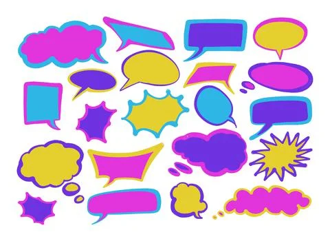 Set of hand spray graffiti speech bubbles frame. design elements background Stock Illustration