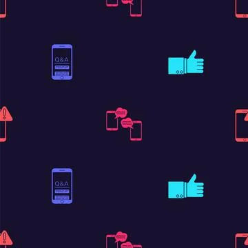 Set Hand thumb up, Mobile Question Exclamation, Chat messages mobile and with Stock Illustration