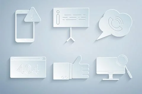 Set Hand thumb up, Speech bubble with phone call, Page 404 error, Computer Stock-Illustration