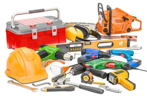 Set of hand tools, 3D rendering Ilustración de archivo