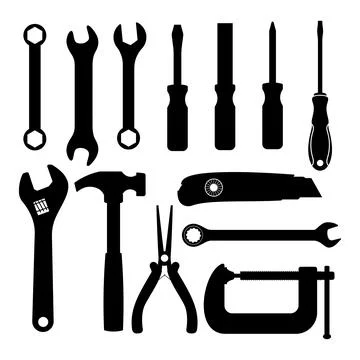 Set of Hand Tools Silhouette Vector Illustration Stock Illustration