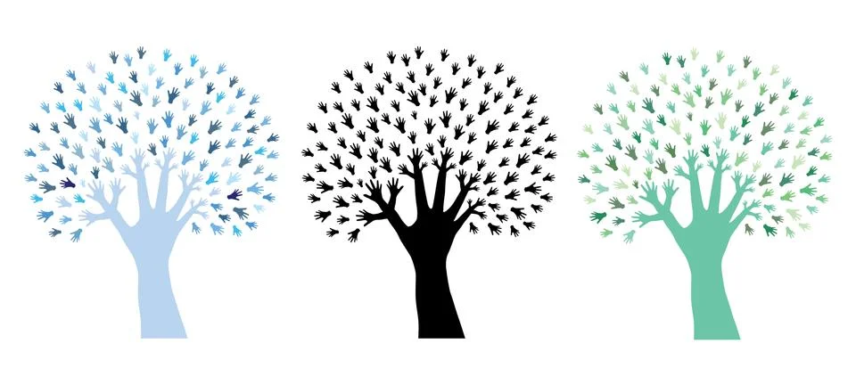 Set of hand trees Stock Illustration