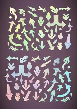 Set of hand vector drawing colorful  pastel arrows. Stock Illustration