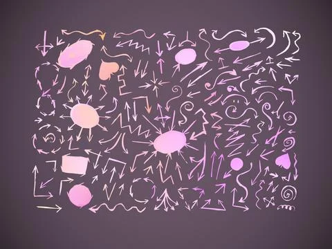 Set of hand vector drawing colorful  pastel arrows. Illustrazione stock