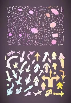 Set of hand vector drawing colorful  pastel arrows. Illustrazione stock