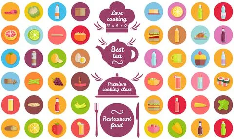 Set of hand writings about kitchen and cooking. Culinary letterings near icons Stock Illustration