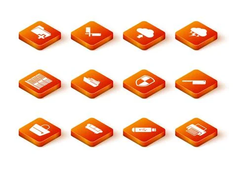 Set Handbag, Sofa, Server, Data, Web Hosting, Ship, USB flash drive and Shield Stock Illustration