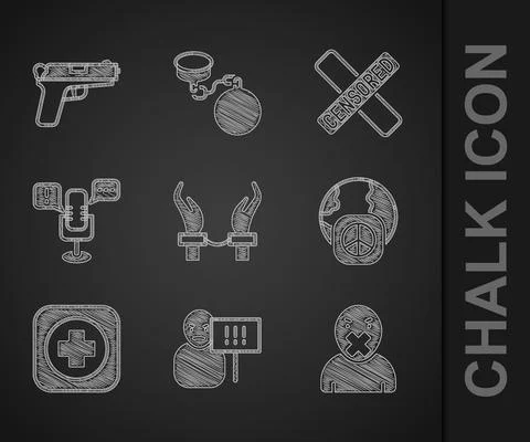 Set Handcuffs on hands of criminal, Protest, Censor freedom speech Stockillustratie