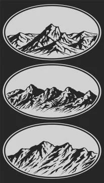 Set of handdrawn mountain range silhouettes. Vector 스톡 일러스트