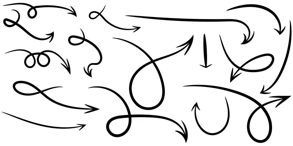 Set of handdrawn vector arrows isolated on white background Ilustración de archivo