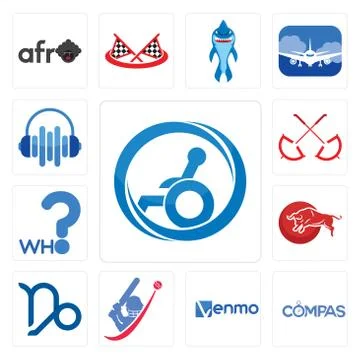 Set of handicap accessible, compas, venmo, cricket, capricorn, bull, who, umb 無料イラスト素材