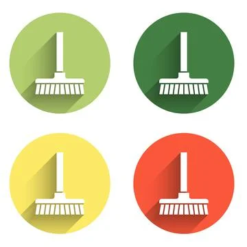 Set Handle broom icon isolated with long shadow background. Cleaning servic.. Illustration