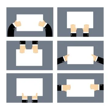 Set hands and white sheet Billboard. Blank paper in  hands of businessman. Ma Stock Illustration