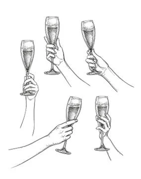Set of hands with champagne glasses Stock Illustration