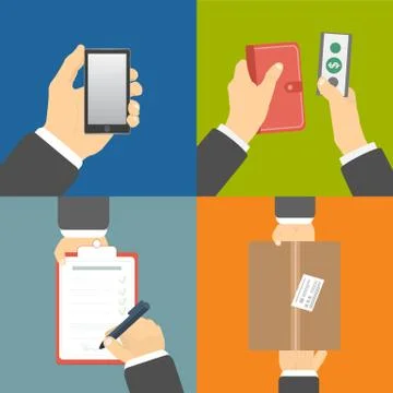 Set of hands clients purchasing Stock Illustration